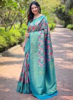 Kanchipattu Silk Sky Blue Festival Wear Weaving Saree